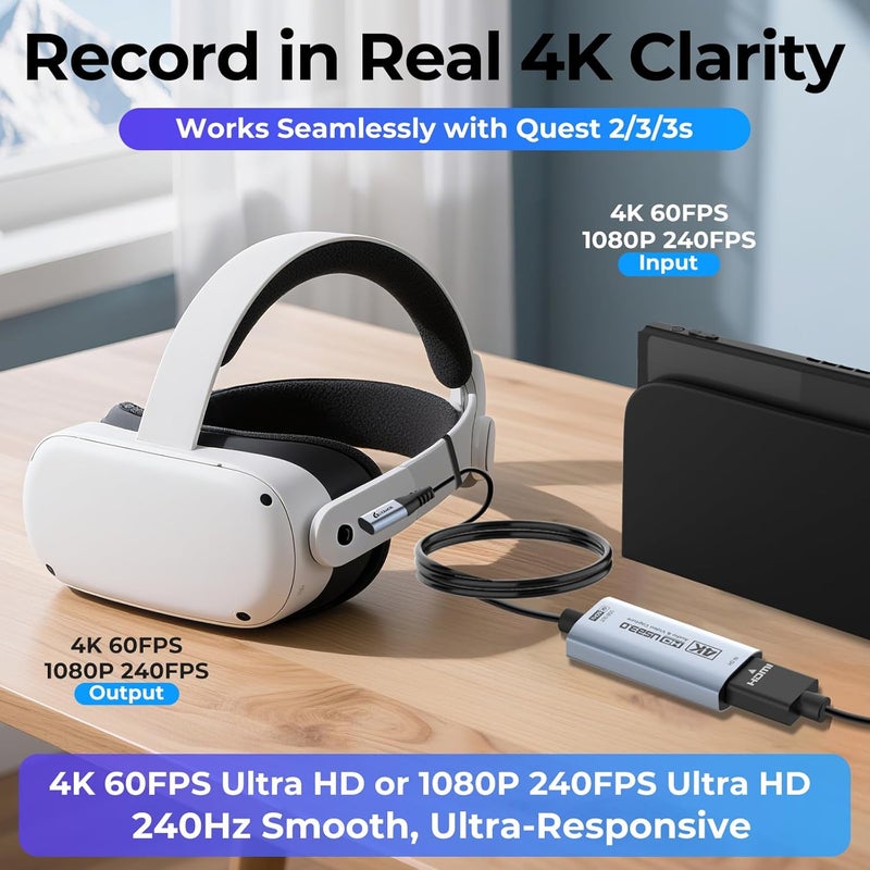 Guermok 4K 60FPS Video Capture Card, 90° USBC, 3.3ft, 1080P 240FPS USB 3.0 HDMI to USB A/C Capture Card for Streaming, Works with iPad, Mac OS, PC, Quest 3, OBS, PS5/4, Switch2/1, Xbox, Camera - Image 5
